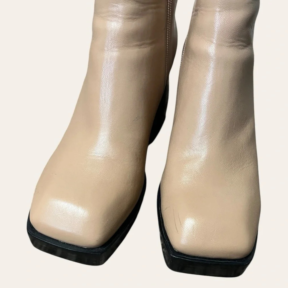 Jeffrey Campbell Dauphin Over The Knee Tan Boots Square Toe Platform Heel 8.5 - Picture 8 of 13